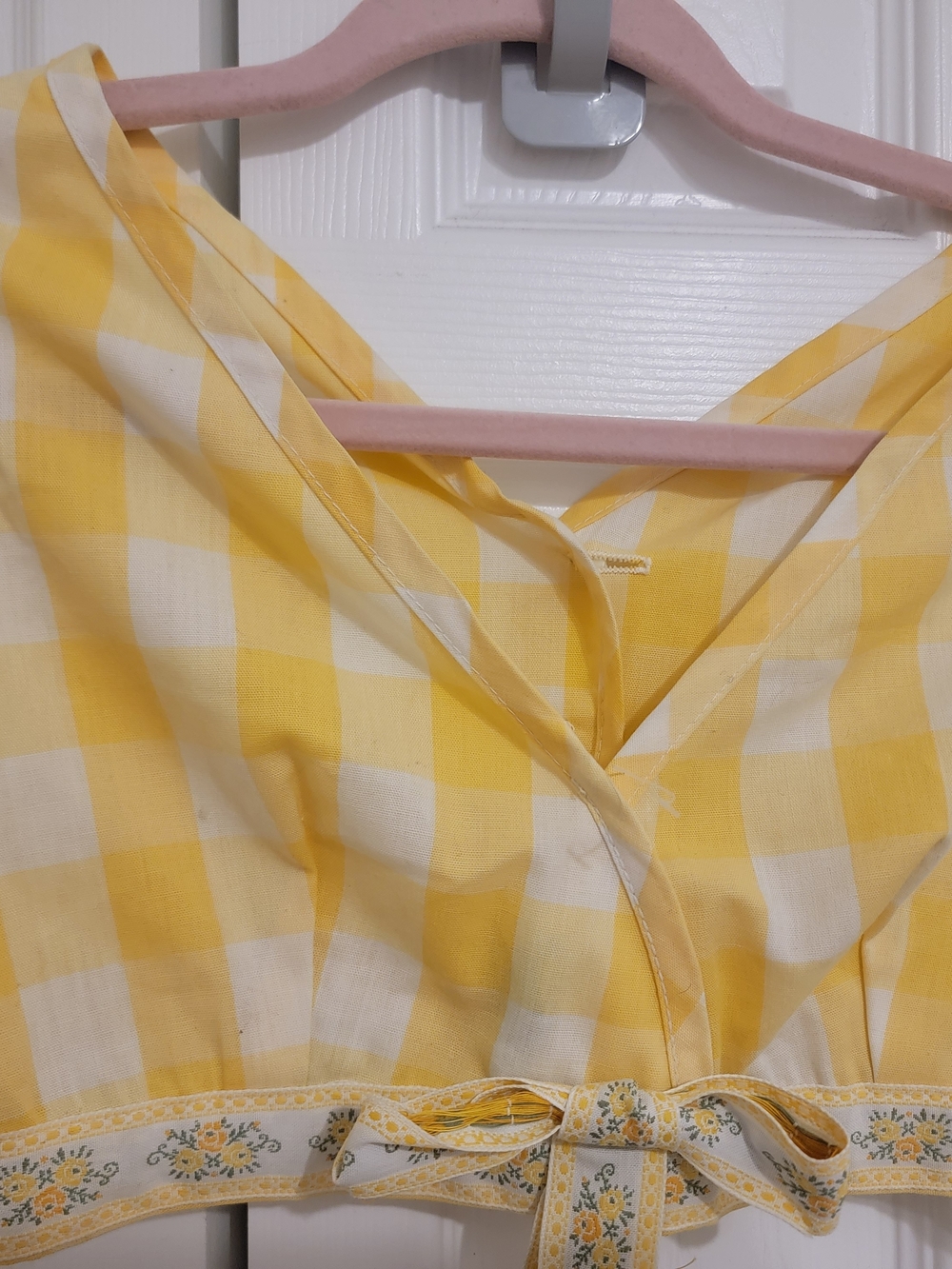 Vintage Yellow and White Gingham Cropped Summer Top